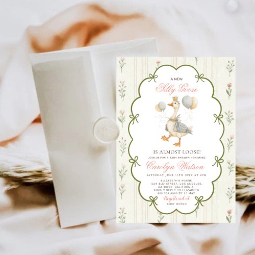 Silly Goose Baby Shower Invitation Pink Green