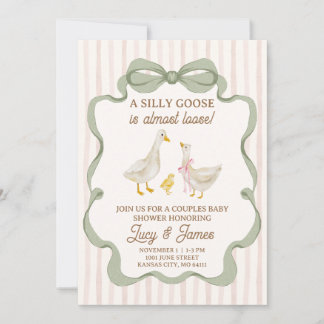 Silly Goose Baby Shower Invite Pink Stripe