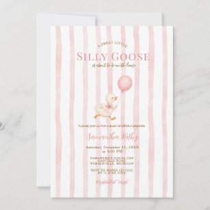 Silly Goose Baby Shower Pink Striped Duck Invitation