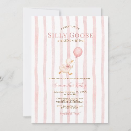 Silly Goose Baby Shower Pink Striped Duck Invitation