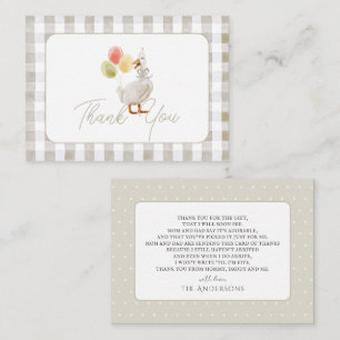 Silly Goose Beige Gingham Baby Shower Thank You Note Card