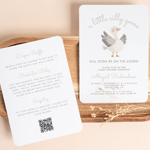 Silly Goose Beige QR Code Neutral Baby Shower Invitation