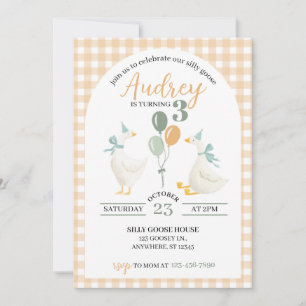 Silly Goose Birthday Invitation   Watercolor Plaid