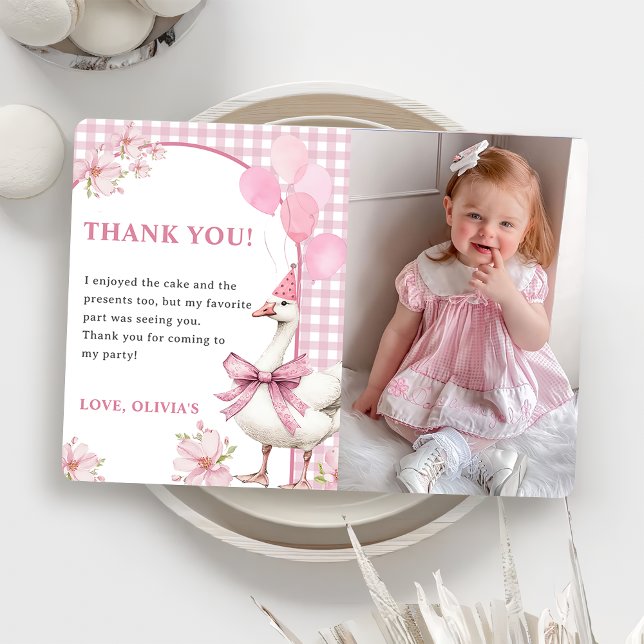 Silly Goose Birthday Party Photo Thank You Card  (Creator Uploaded)