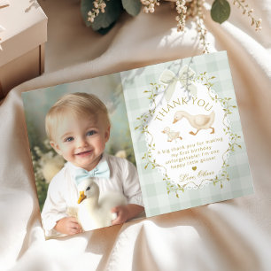 Silly Goose Birthday Sage Gingham Thank you card