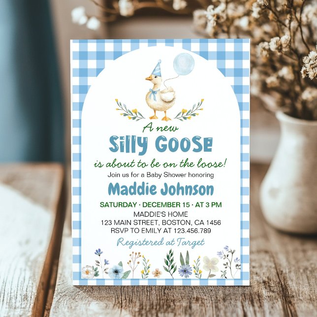 Silly Goose Blue Balloon Baby Shower Invitation (Creator Uploaded)
