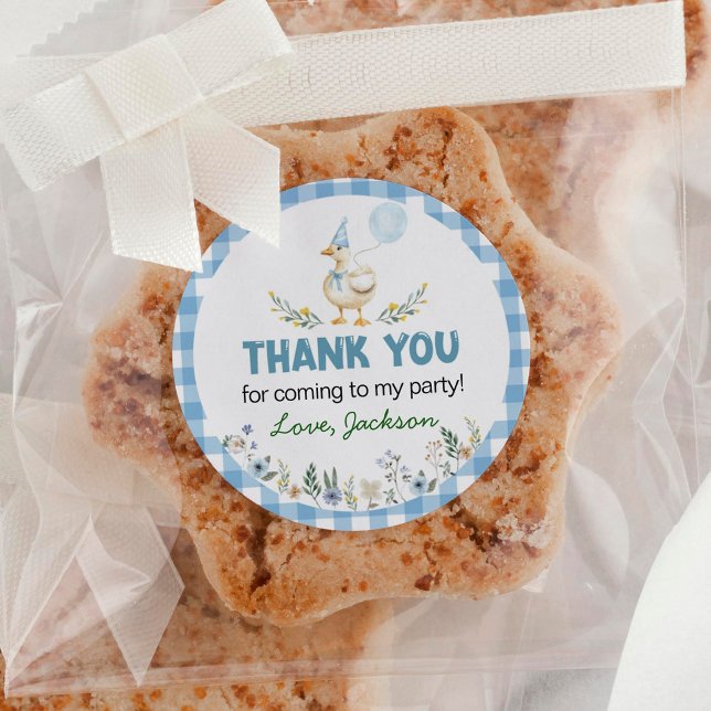 Silly Goose Blue Balloon Birthday Classic Round Sticker (Creator Uploaded)