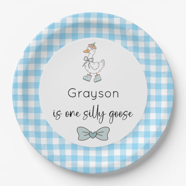 Silly Goose Blue Birthday Paper Plates (Front)