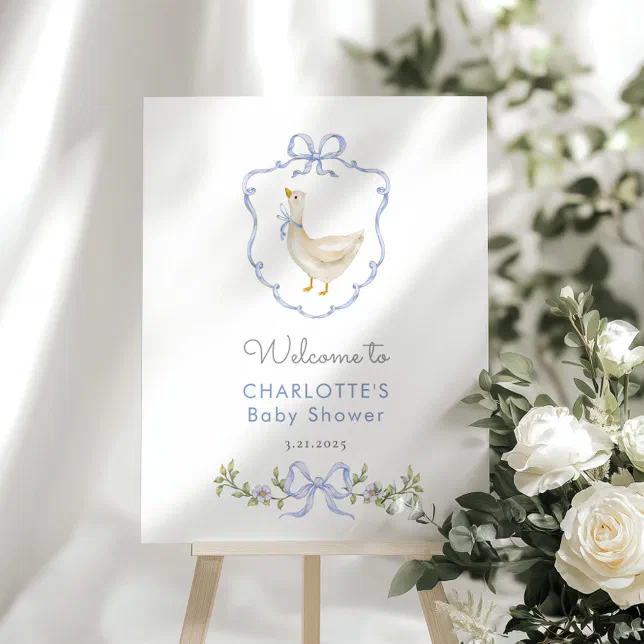 Silly Goose Blue Bow Baby boy Shower Welcome Foam Board | Zazzle