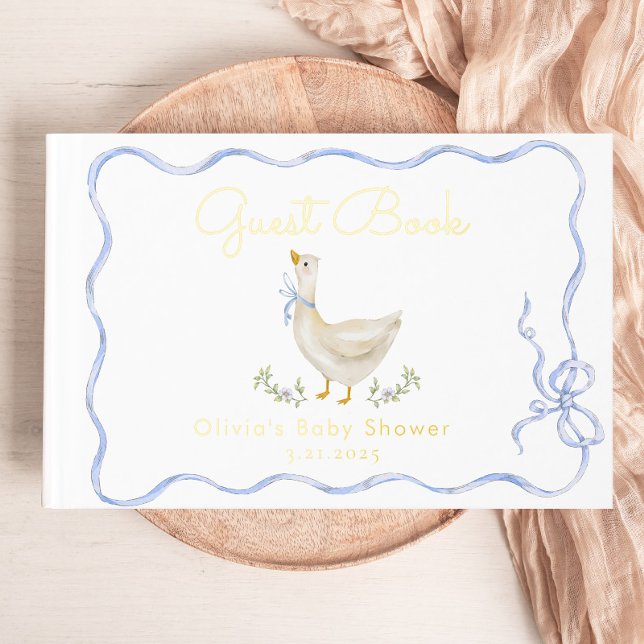 Silly Goose Blue Bow Baby Shower Foil Guest Book (Creator Uploaded)