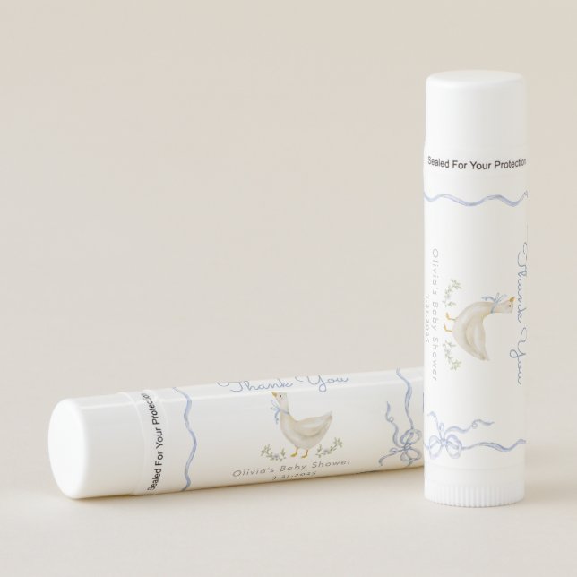 Silly Goose Blue Bow Baby Shower Lip Balm (Front)