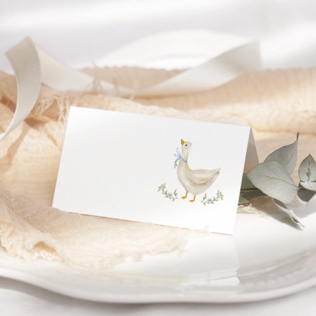 Silly Goose Blue Bow Baby Shower Place Card (Creator Uploaded)
