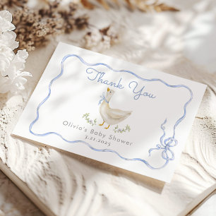 Silly Goose Blue Bow Baby Shower Thank You Card