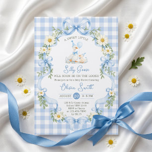 Silly Goose Blue Bow Boy Baby Shower Invitation