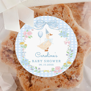 Silly Goose Blue Bow Floral Baby shower Sticker