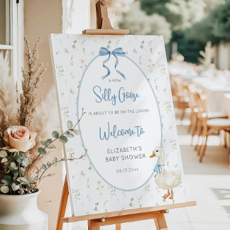 Silly Goose Blue Bow Floral Baby Shower Welcome Foam Board