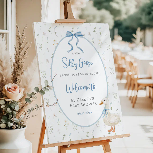 Silly Goose Blue Bow Floral Baby Shower Welcome Foam Board | Zazzle