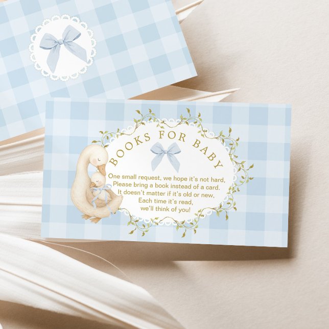 Silly Goose Blue Bow Gingham Books for baby ticket Enclosure Card (Creator Uploaded)