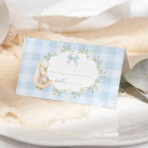 Silly Goose Blue Bow Gingham Whimsical Place Card