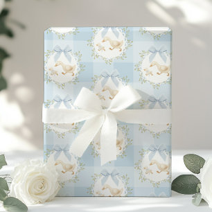 Silly Goose Blue Bow Whimsical Preppy Gingham Wrapping Paper