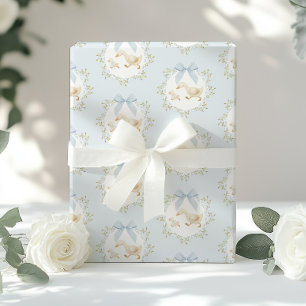 Silly Goose Blue Bow Whimsical Preppy Wrapping Paper