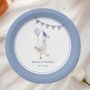Silly Goose Blue Boy Birthday Party Paper Plates