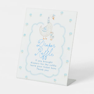 Silly Goose Blue Floral Baby Shower Diaper Raffle Pedestal Sign