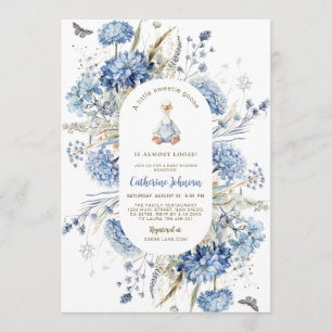 Silly Goose Blue Floral Qr Code Baby Shower Invitation