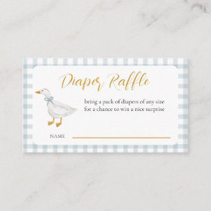 Silly Goose Blue Gingham Baby Shower Diaper Raffle Enclosure Card