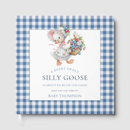 Silly Goose Blue Gingham Baby Shower Guest Book
