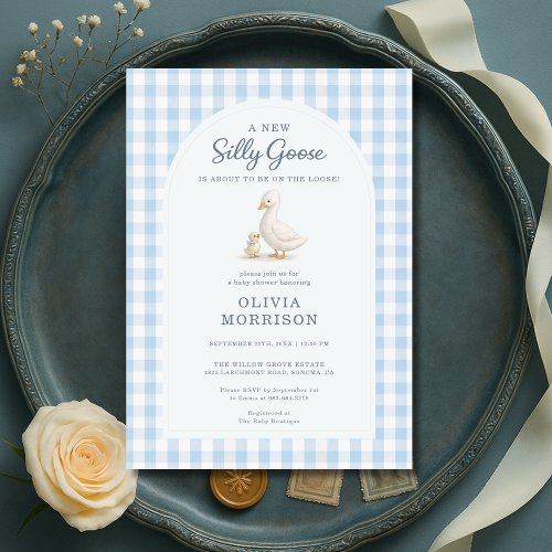 Silly Goose Blue Gingham Baby Shower