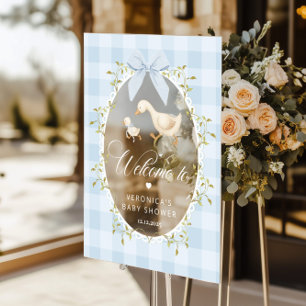 Silly Goose Blue Gingham Baby Shower Welcome Acrylic Sign