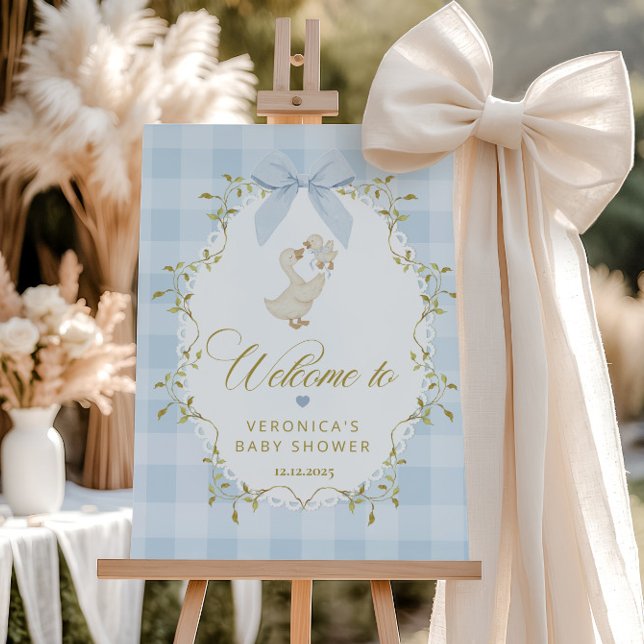 Silly Goose Blue Gingham Baby Shower Welcome Foam Board (Creator Uploaded)