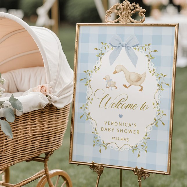 Silly Goose Blue Gingham Baby Shower Welcome Foam Board (Creator Uploaded)