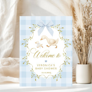 Silly Goose Blue Gingham Baby Shower Welcome Poster