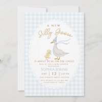Silly Goose Blue Gingham Bow Duck Boy Baby Shower 