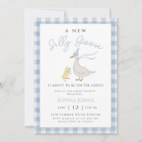 Silly Goose Blue Gingham Bow Duck Boy Baby Shower