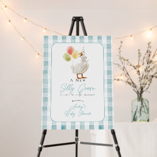 Silly Goose Blue Gingham Boy Baby Shower Welcome Foam Board
