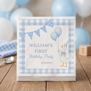 Silly Goose Blue Gingham Boy Birthday Napkins
