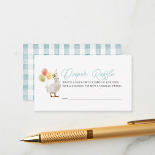 Silly Goose Blue Gingham Boy Diaper Raffle Ticket Enclosure Card