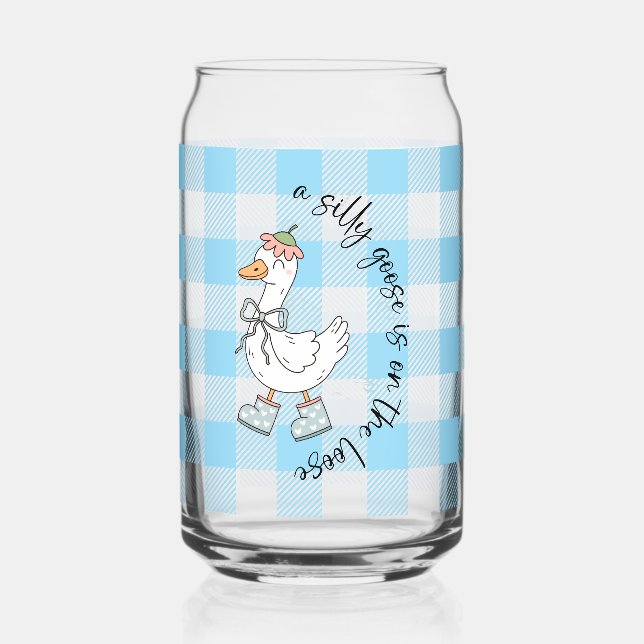 Silly Goose Blue Gingham Can Glass (Front)