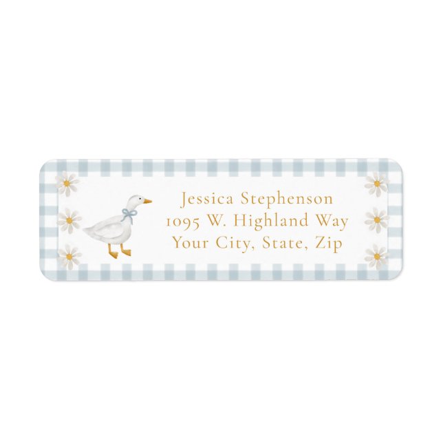 Silly Goose Blue Gingham Cottage Baby Shower  Label (Front)