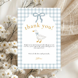 Silly Goose Blue Gingham Cottagecore Baby Shower Thank You Card