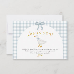 Silly Goose Blue Gingham Cottagecore Baby Shower Thank You Card
