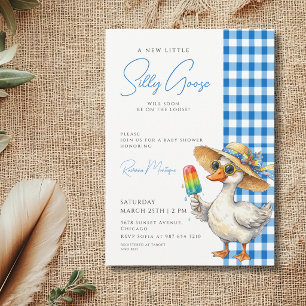 Silly Goose Blue Gingham Hat Ice Baby Shower Invitation