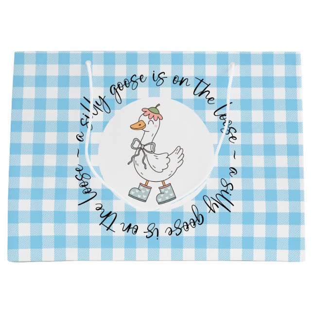 Silly Goose Blue Gingham Large Gift Bag (Front)