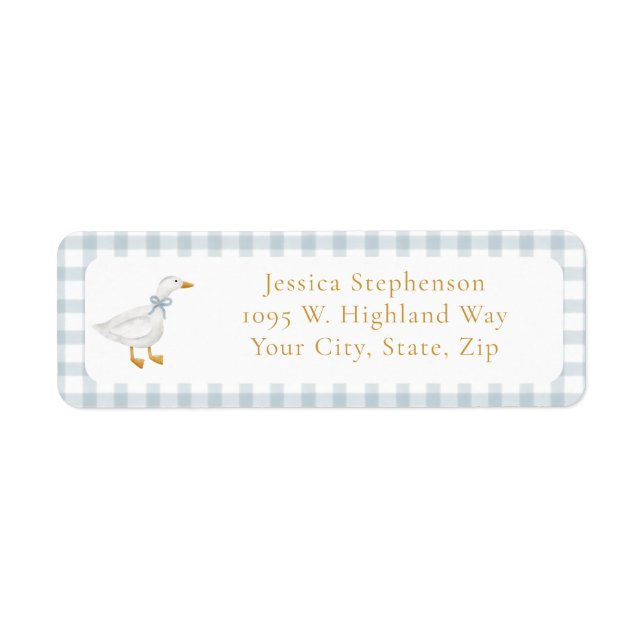 Silly Goose Blue Gingham Return Address Label (Front)