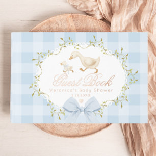 Silly Goose Blue Gingham Whimsical Baby Shower Foil Guest Book