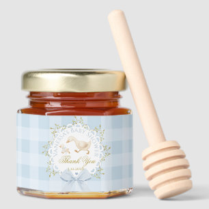 Silly Goose Blue Gingham Whimsical Baby Shower Honey Jar Favors