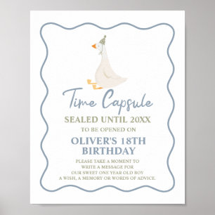 Silly Goose Blue Green 1st Birthday Time Capsule Poster